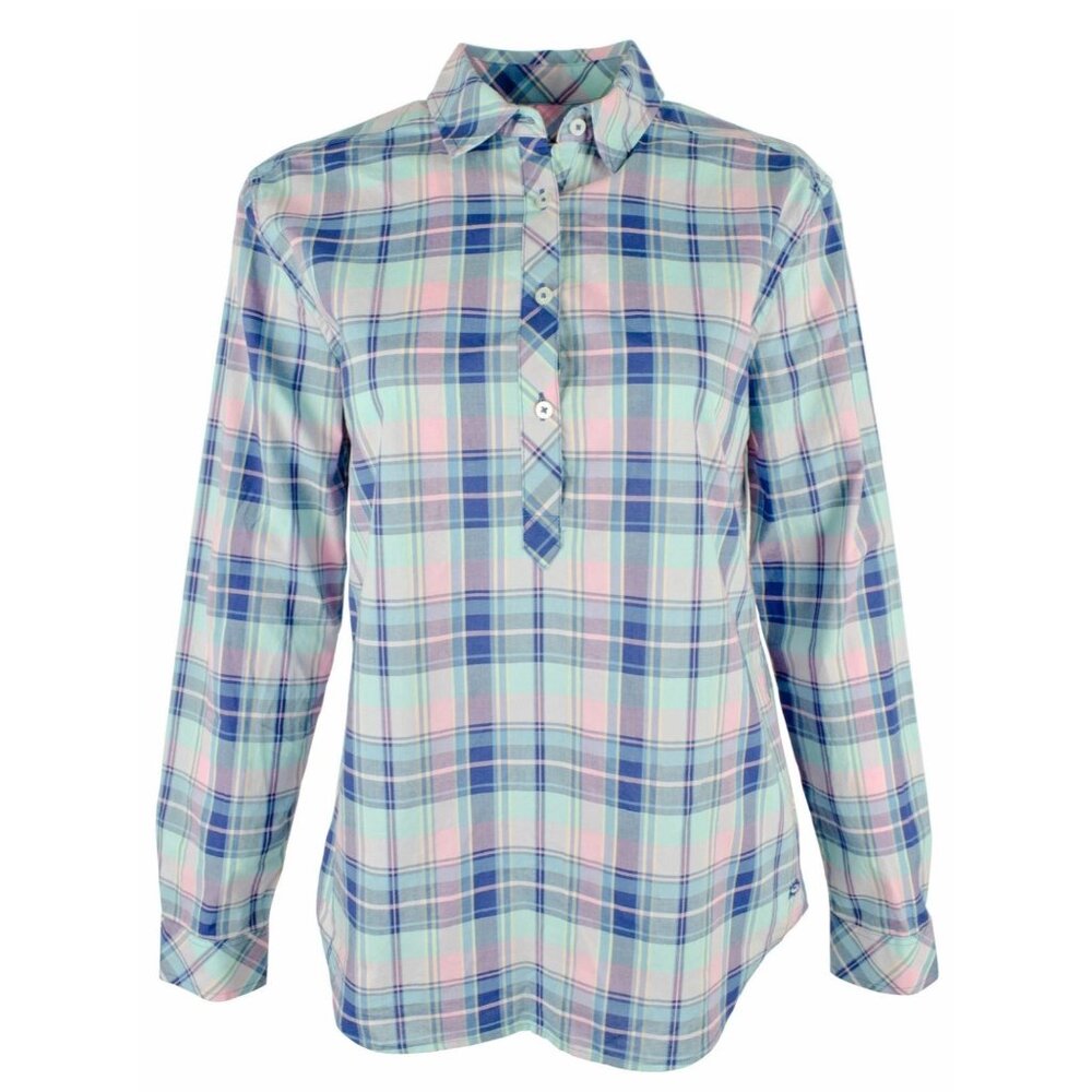 SOUTHERN TIDE Hadley Henley Popover Shirt Sz L Multicolored Plaid 100% Cotton